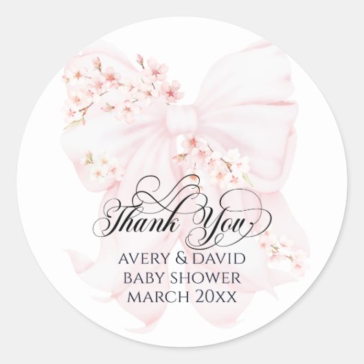 ベビーイン開花フローラボウ春ガールベビーシャワー ラウンドシール (正面)