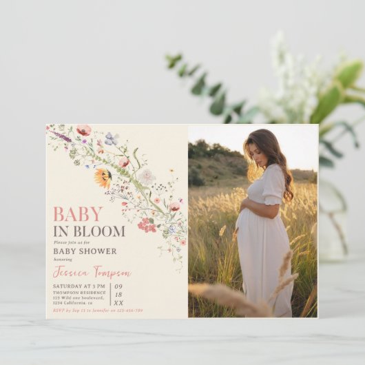 ベビーイン開花フローラ春ベビーシャワー写真 招待状 (スタンド正面)