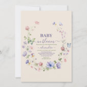 ベビーイン開花フローラ水色シャワー 招待状 (正面)