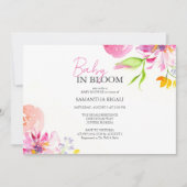 ベビーイン開花フローラ水色シャワー 招待状 (正面)