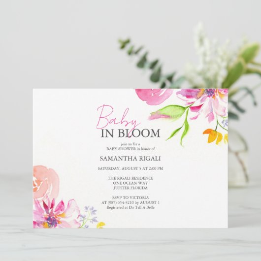 ベビーイン開花フローラ水色シャワー 招待状 (スタンド正面)