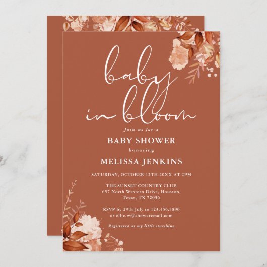 ベビーイン開花フローラ秋秋ベビーシャワー 招待状 (正面/裏面)