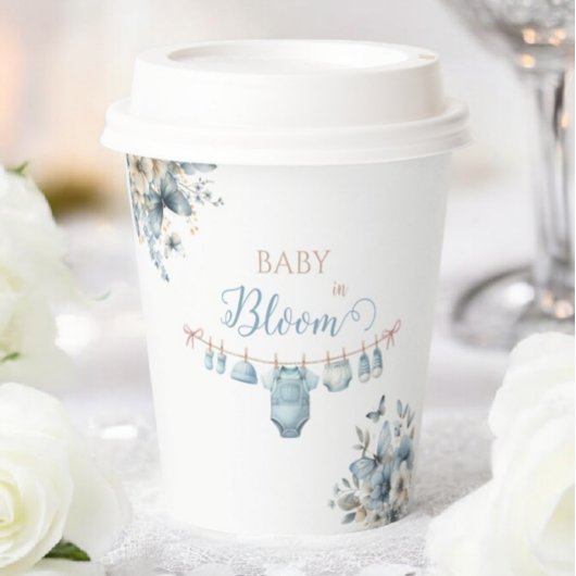 ベビーイン開花ブルーフラワーバタフライベビーシャワー 紙コップ