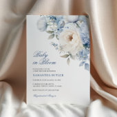 ベビーイン開花ブルーフラワーベビーシャワー 招待状