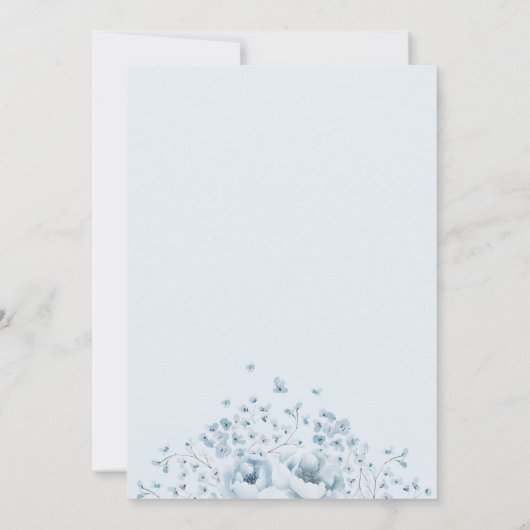 ベビーイン開花ブルーフローラベビーシャワー招待状 招待状 (裏面)