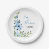 ベビーイン開花ブルーフローラボーイベビーシャワー ペーパープレート (正面)