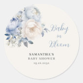 ベビーイン開花ブルーフローラボーイベビーシャワー ラウンドシール (正面)