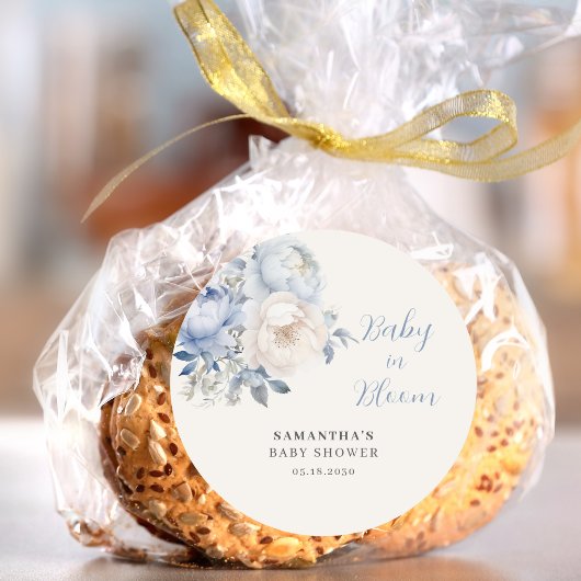 ベビーイン開花ブルーフローラボーイベビーシャワー ラウンドシール