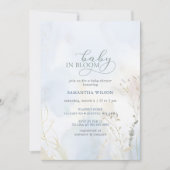 ベビーイン開花ブルーフローラボーイベビーシャワー 招待状 (正面)