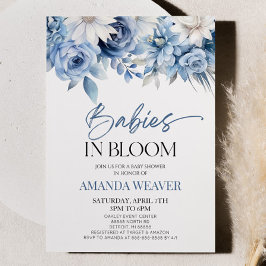 ベビーイン開花ブルーフローラマルチプルベビーシャワー 招待状
