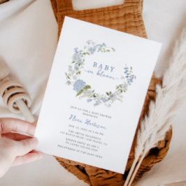 ベビーイン開花ブルーフローラリースベビーシャワー 招待状