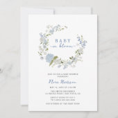 ベビーイン開花ブルーフローラリースベビーシャワー 招待状 (正面)
