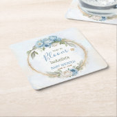 ベビーイン開花ブルーフローラ男のエレガント子ベイビーシャワー スクエアペーパーコースター (アングル)