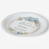 ベビーイン開花ブルーフローラ男のエレガント子ベイビーシャワー ペーパープレート (アングル)
