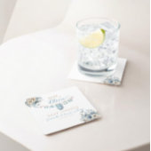 ベビーイン開花ブルーフローラ男の赤ちゃんシャワー スクエアペーパーコースター