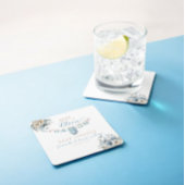 ベビーイン開花ブルーフローラ男の赤ちゃんシャワー スクエアペーパーコースター