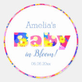 ベビーイン開花ブルーベビーシャワー ラウンドシール (正面)