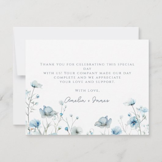 ベビーイン開花ブルーワイルドフラワーボーイベビーシャワー サンキューカード (裏面)