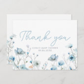 ベビーイン開花ブルーワイルドフラワーボーイベビーシャワー サンキューカード (正面/裏面)