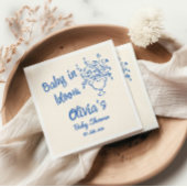 ベビーイン開花ブルー手描きフローラ赤ちゃんシャワー スタンダードカクテルナプキン