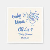 ベビーイン開花ブルー手描きフローラ赤ちゃんシャワー スタンダードカクテルナプキン (正面)