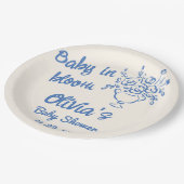 ベビーイン開花ブルー手描きフローラ赤ちゃんシャワー ペーパープレート (アングル)