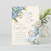 ベビーイン開花ブルー男の赤ちゃん 招待状 (スタンド正面)