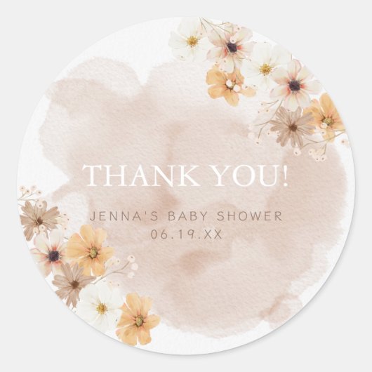 ベビーイン開花ベビーシャワーありがとうステッカー ラウンドシール (正面)