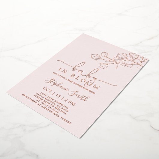 ベビーイン開花ベビーシャワーガールフォイル招待状 箔招待状 (回転した状態)