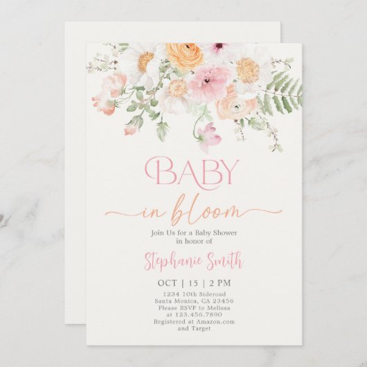ベビーイン開花ベビーシャワーガール招待状 招待状 (正面/裏面)