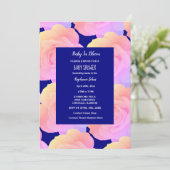 ベビーイン開花ベビーシャワーピンクのローズフローラブルー 招待状 (スタンド正面)