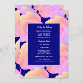 ベビーイン開花ベビーシャワーピンクのローズフローラブルー 招待状 (正面/裏面)