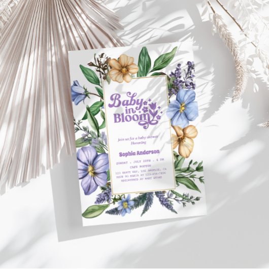 ベビーイン開花ベビーシャワー – 植物水彩色 招待状