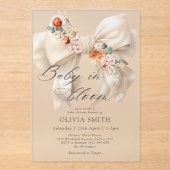 ベビーイン開花ホワイトボウフローラベビーシャワー アクリル招待状 (正面)