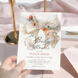 ベビーイン開花ホワイトボウ秋フローラベビーシャワー 招待状