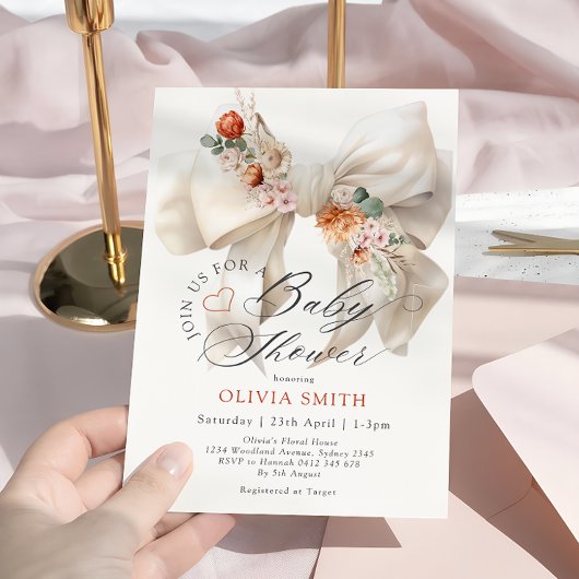 ベビーイン開花ホワイトボウ秋フローラベビーシャワー 招待状