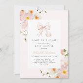 ベビーイン開花ボウソフトピンク赤ちゃんシャワー招待状 招待状 (正面)