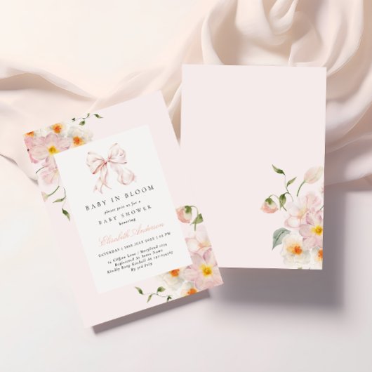 ベビーイン開花ボウソフトピンク赤ちゃんシャワー招待状 招待状