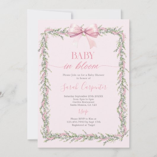 ベビーイン開花ボウベイビーシャワーガール 招待状 (正面)