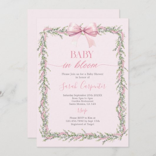 ベビーイン開花ボウベイビーシャワーガール 招待状 (正面/裏面)
