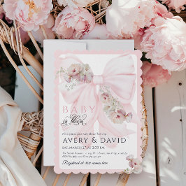 ベビーイン開花ボウ春ガーデンガールベビーシャワー 招待状