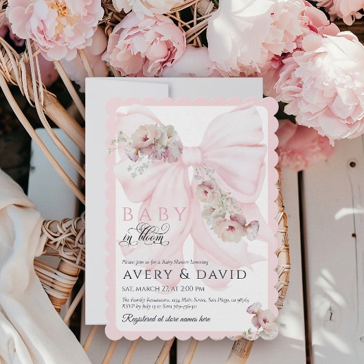 ベビーイン開花ボウ春ガーデンガールベビーシャワー 招待状