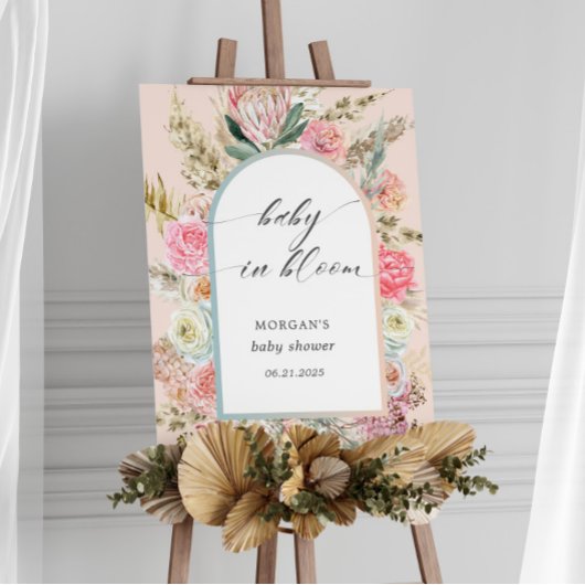 ベビーイン開花ボヘミアンフローラベビーシャワー招待状 ポスター