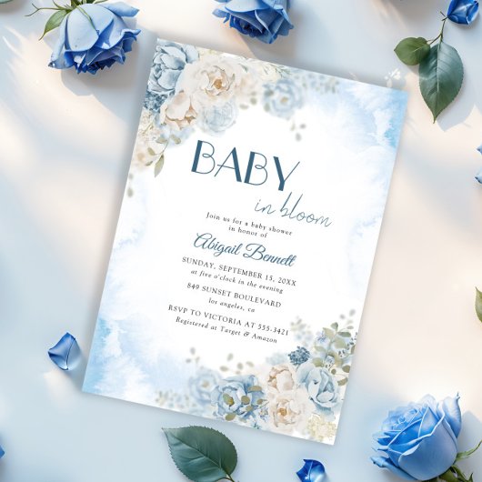 ベビーイン開花ボヘミアンブルーバラベビーシャワー 招待状