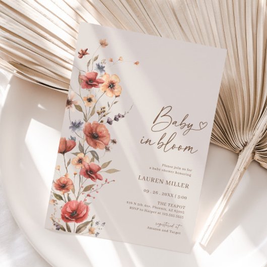 ベビーイン開花ボホフローラベビーシャワー招待状 招待状