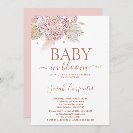 ベビーイン開花ボホベイビーシャワーガール招待状 招待状 (正面/裏面)