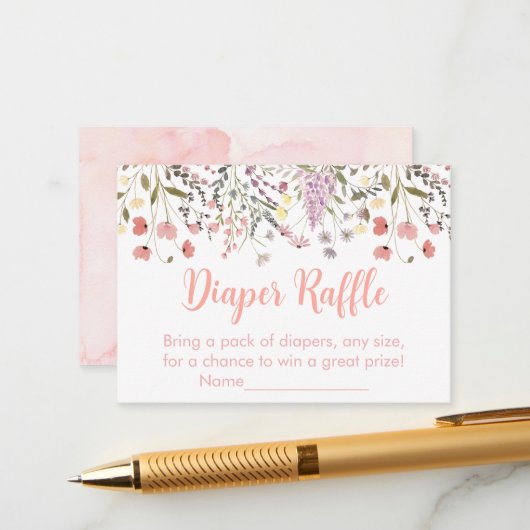 ベビーイン開花ボホワイルドフラワーベビーおむつラッフル エンクロージャーカード (正面/裏面インサイチュ)