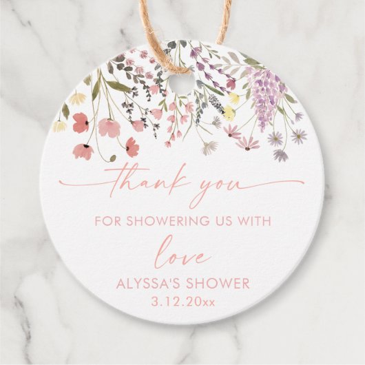 ベビーイン開花ボホワイルドフラワーベビーシャワー フェイバータグ (正面)