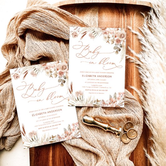ベビーイン開花ボホ秋フローラベビーシャワー 招待状