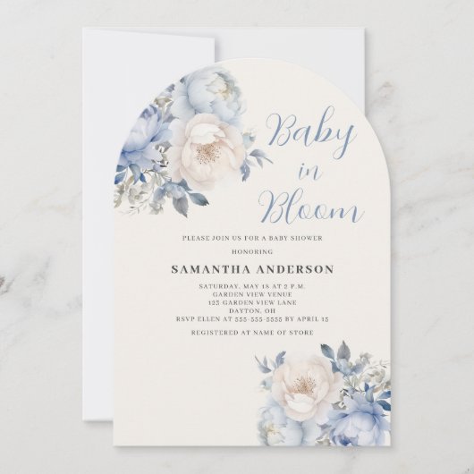 ベビーイン開花ボーイブルーフローラシャワー招待状 招待状 (正面)